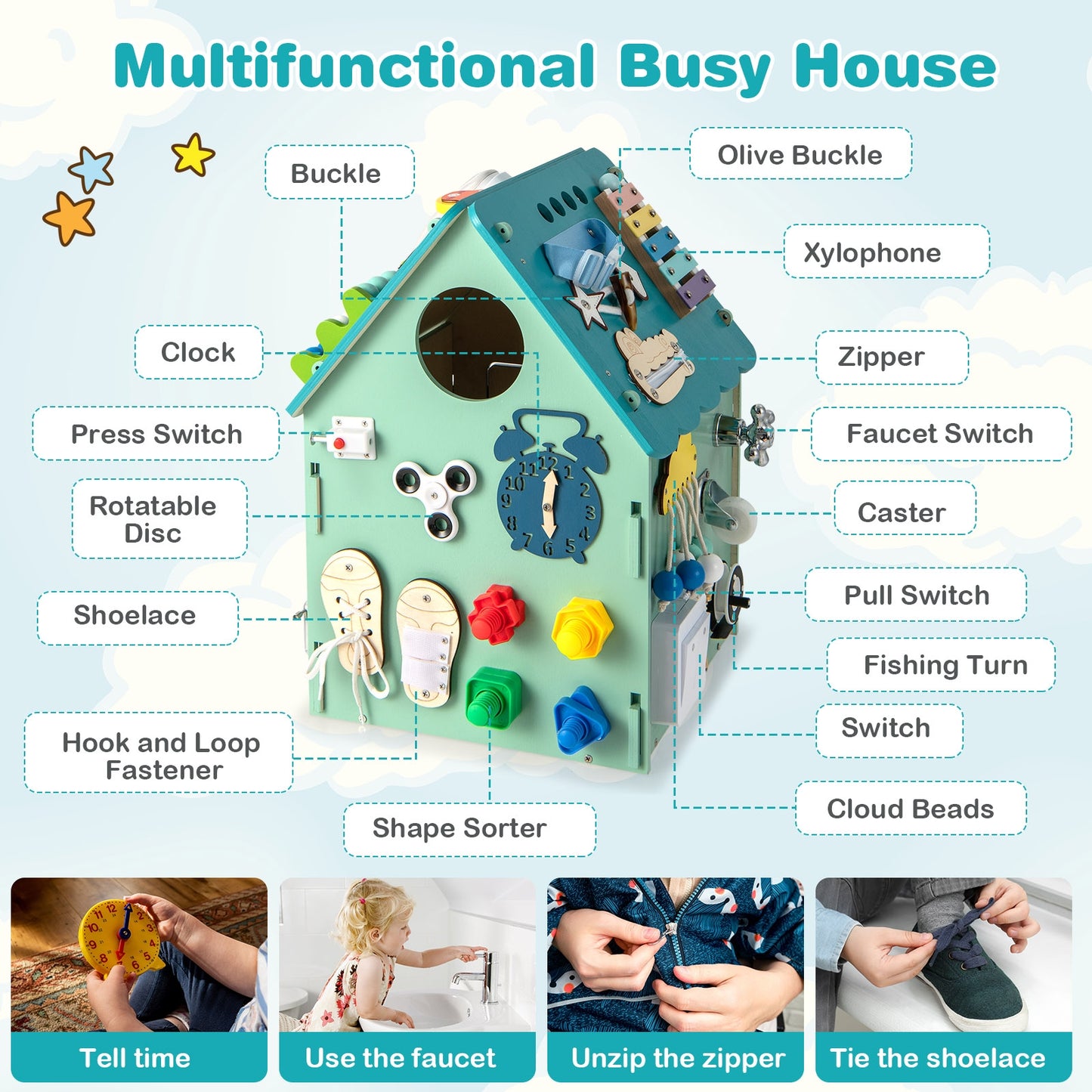 Montessori Play House with Sensory Games and Interior Storage Space, Blue Play Tents & Playhouse at Gallery Canada