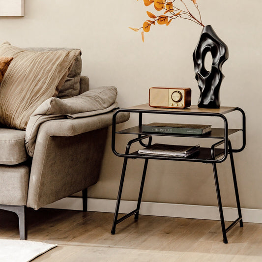 3-tier Compact Side End Table with Storage Shelf, Coffee - Gallery Canada