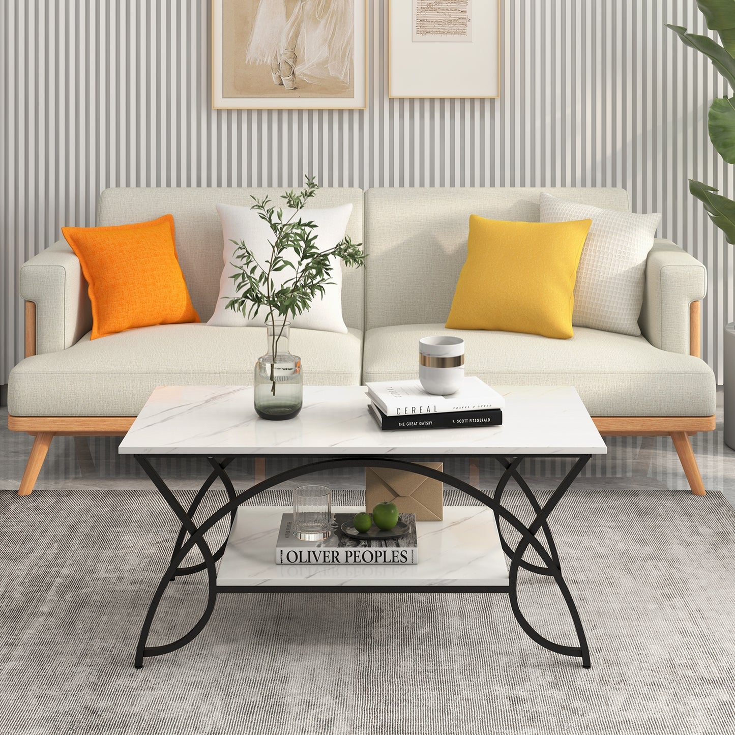 2-Tier Faux Marble Coffee Table, Metal Frame, Black & White Coffee Tables at Gallery Canada