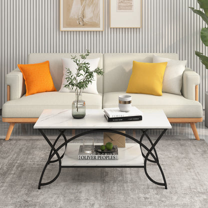 2-Tier Faux Marble Coffee Table, Metal Frame, Black & White Coffee Tables at Gallery Canada