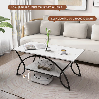 2-Tier Faux Marble Coffee Table, Metal Frame, Black & White Coffee Tables at Gallery Canada