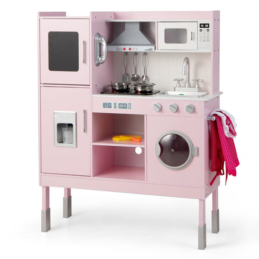 Pretend Play Kitchen for Kids with 16 Pieces Accessories, Pink