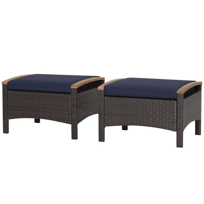 Set Of 2 Fade-Resistant Wicker Patio Ottoman, Navy Outdoor Seating & Patio Chairs Navy at Gallery Canada