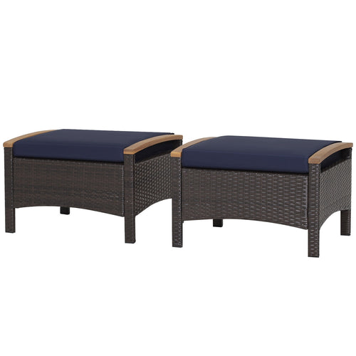 Set Of 2 Fade-Resistant Wicker Patio Ottoman, Navy