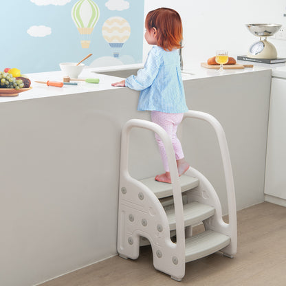 3-Step Stool with Safety Handles and Non-slip Pedals for Toddlers, Gray Toddler & Kids Furniture at Gallery Canada