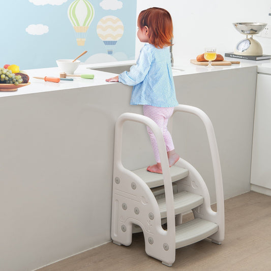3-Step Stool with Safety Handles and Non-slip Pedals for Toddlers, Gray - Gallery Canada