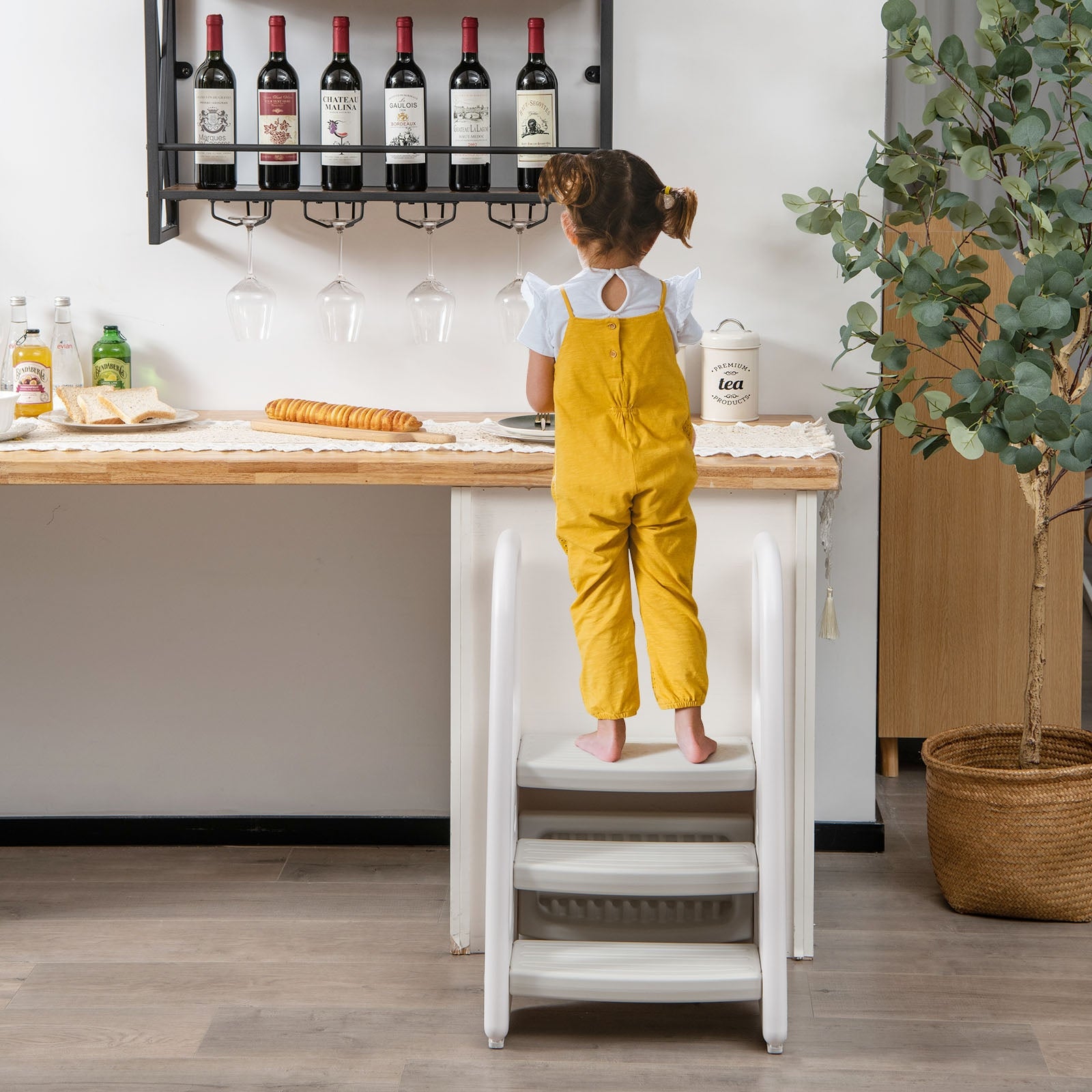 3-Step Stool with Safety Handles and Non-slip Pedals for Toddlers, Gray Toddler & Kids Furniture at Gallery Canada
