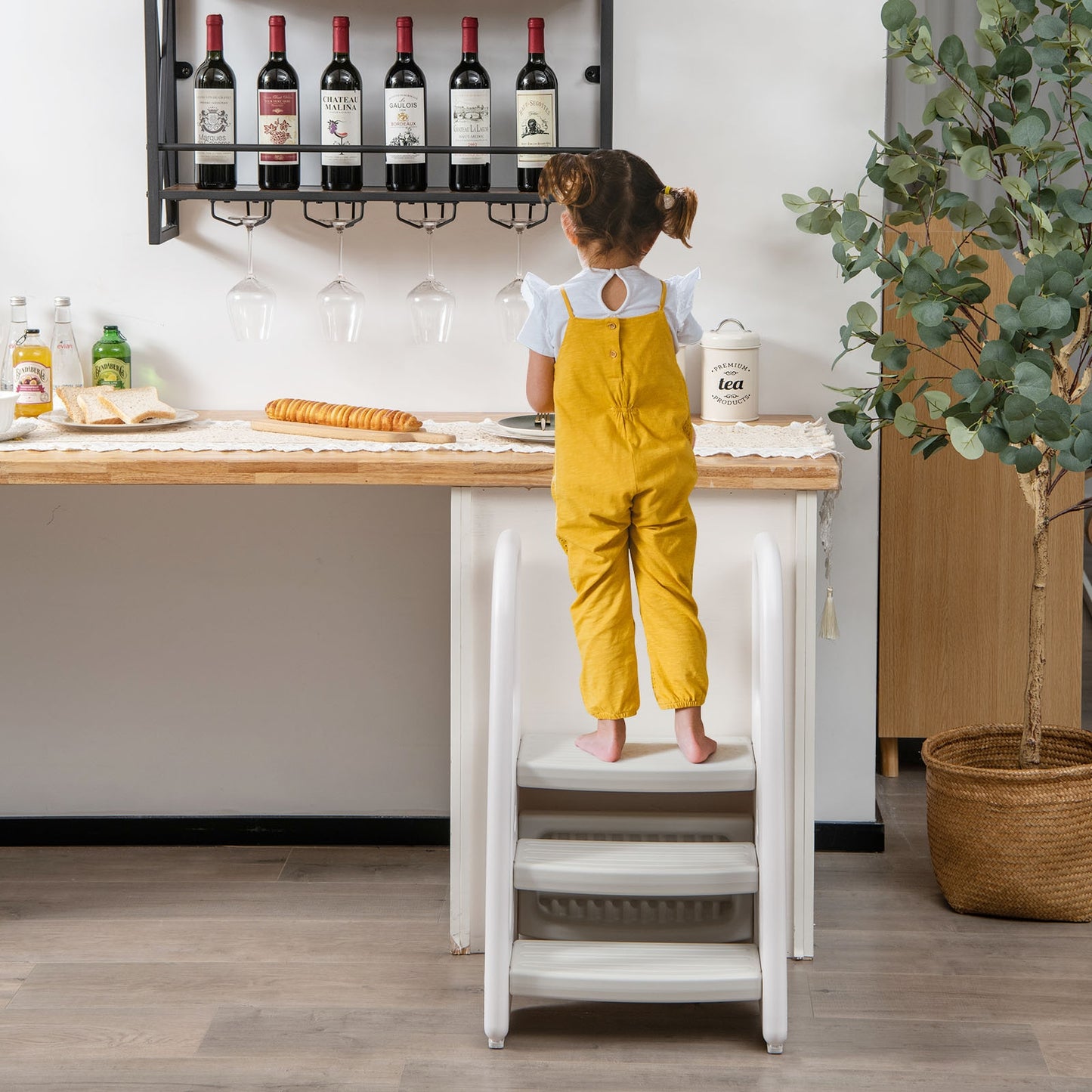 3-Step Stool with Safety Handles and Non-slip Pedals for Toddlers, Gray Toddler & Kids Furniture at Gallery Canada
