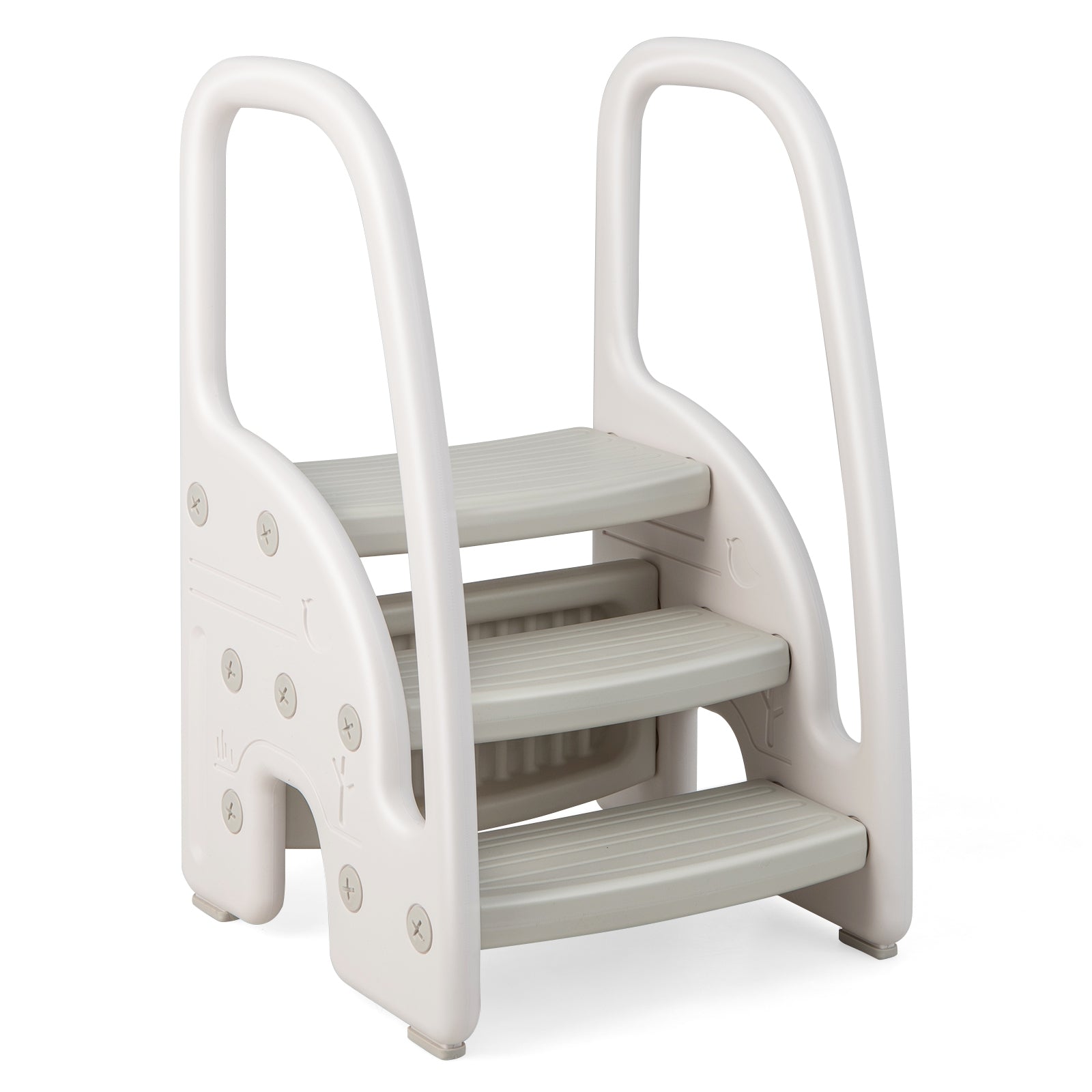 3-Step Stool with Safety Handles and Non-slip Pedals for Toddlers, Gray Toddler & Kids Furniture Gray at Gallery Canada