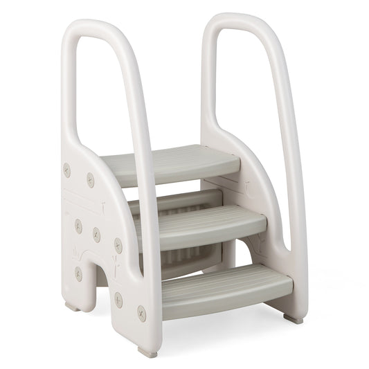 3-Step Stool with Safety Handles and Non-slip Pedals for Toddlers, Gray Toddler & Kids Furniture Gray at Gallery Canada