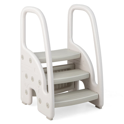 3-Step Stool with Safety Handles and Non-slip Pedals for Toddlers, Gray Toddler & Kids Furniture at Gallery Canada