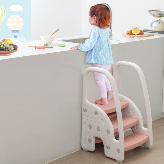3-Step Stool with Safety Handles and Non-slip Pedals for Toddlers, Pink - Gallery Canada