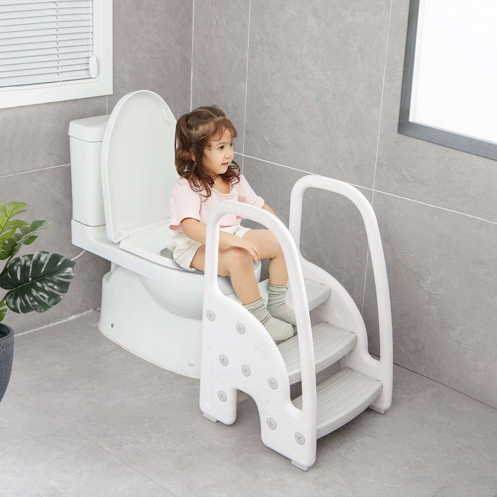 3-Step Stool with Safety Handles and Non-slip Pedals for Toddlers, Gray Toddler & Kids Furniture at Gallery Canada
