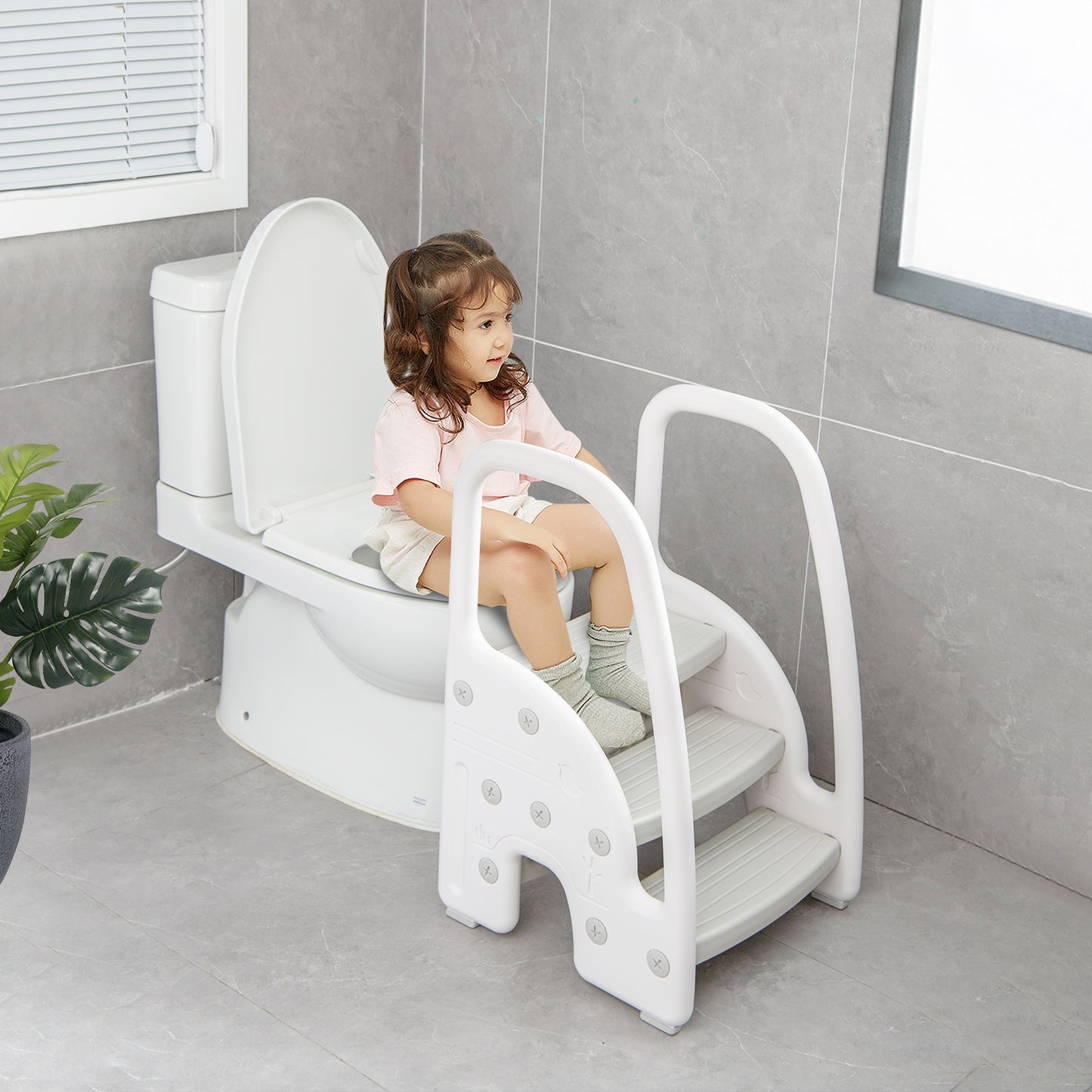 3-Step Stool with Safety Handles and Non-slip Pedals for Toddlers, Gray Toddler & Kids Furniture at Gallery Canada