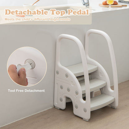 3-Step Stool with Safety Handles and Non-slip Pedals for Toddlers, Gray Toddler & Kids Furniture at Gallery Canada