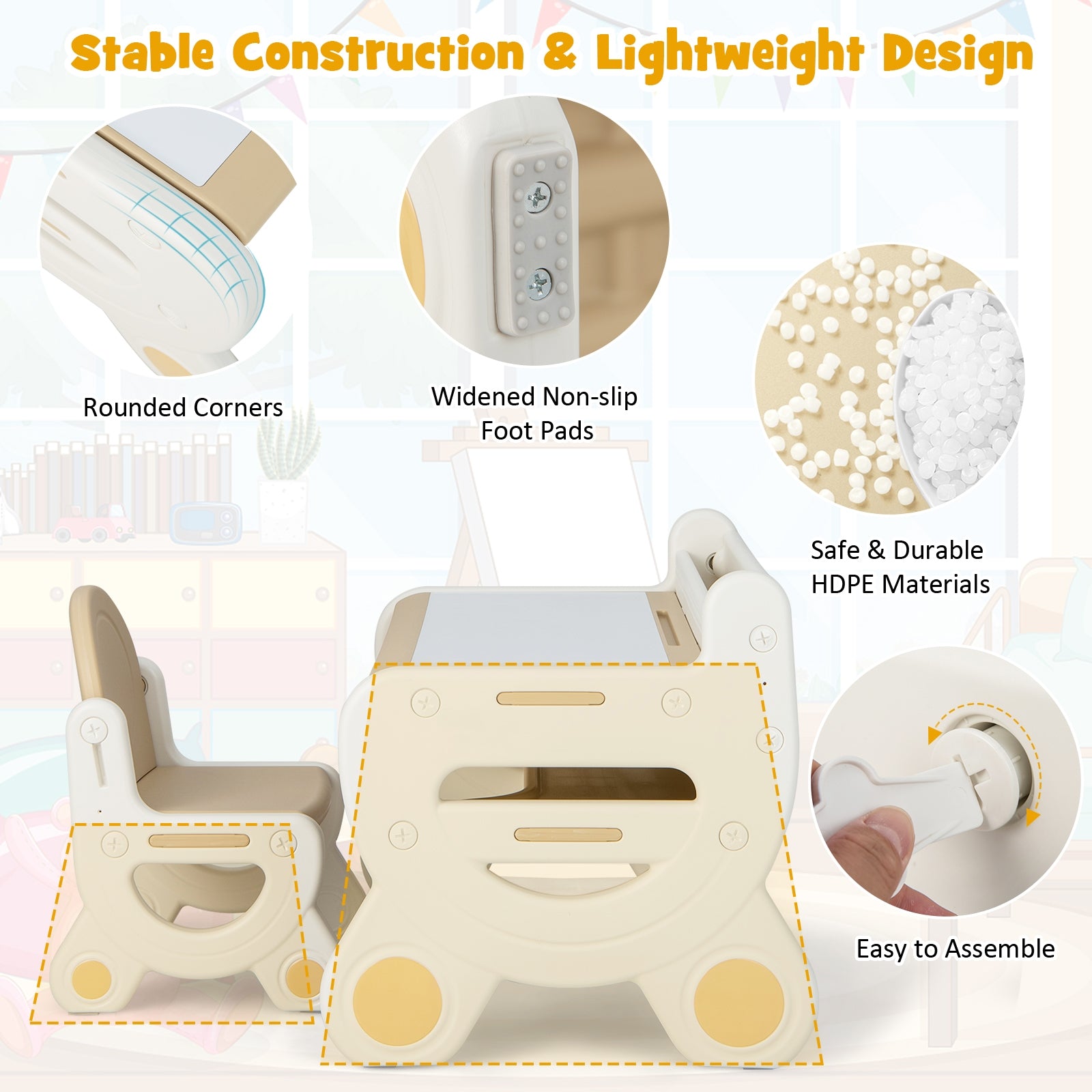 Kids Drawing Table and Chair Set with Watercolor Pens and Blackboard Eraser, Brown Kids Table & Chair Sets at Gallery Canada