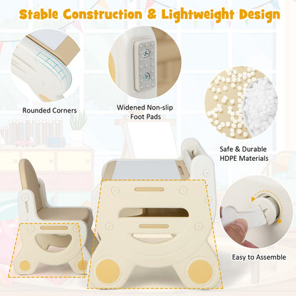 Kids Drawing Table and Chair Set with Watercolor Pens and Blackboard Eraser, Brown Kids Table & Chair Sets at Gallery Canada