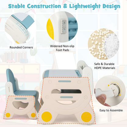 Kids Drawing Table and Chair Set with Watercolor Pens and Blackboard Eraser, Blue Kids Table & Chair Sets at Gallery Canada