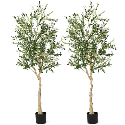 6 Feet  Artificial Olive Tree in Cement Pot-1 Piece, Green