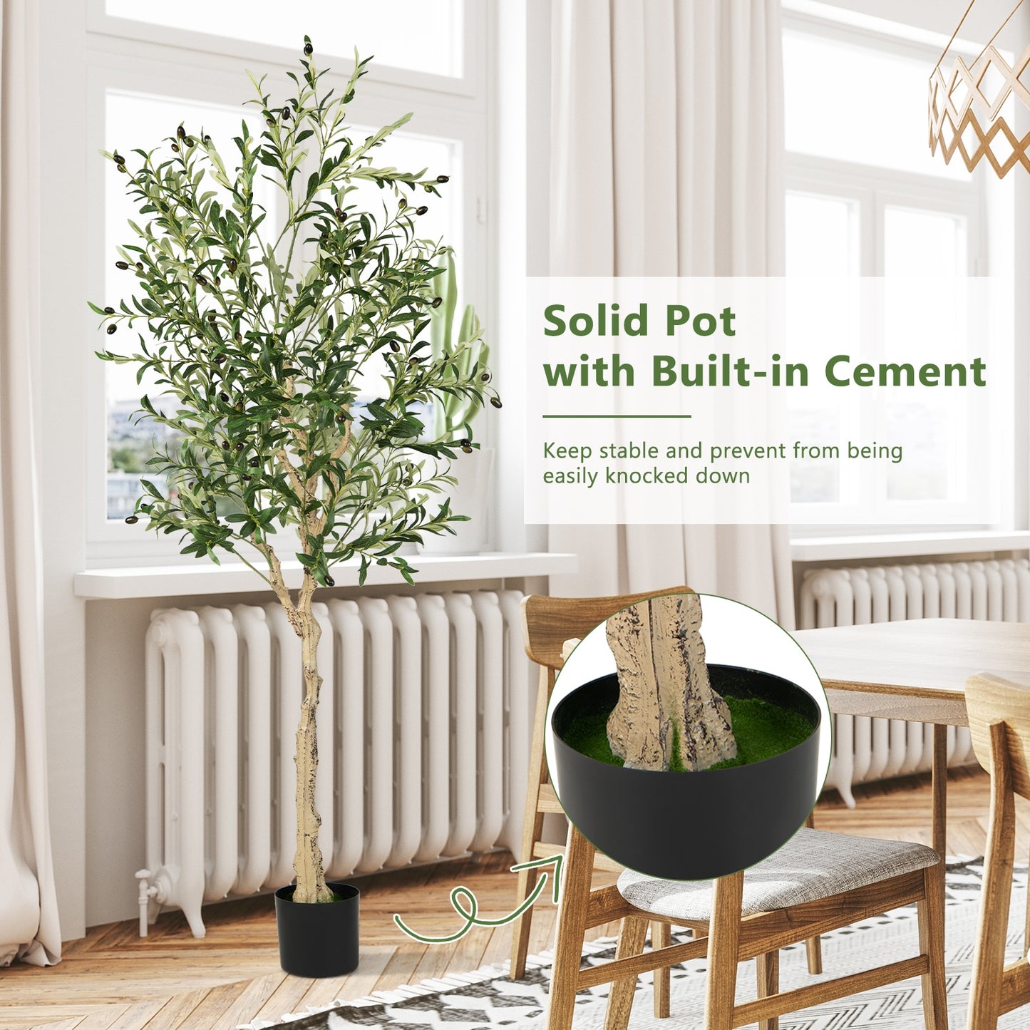 6 Feet Artificial Olive Tree in Cement Pot-1 Piece, Green Faux Plants at Gallery Canada