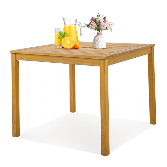 Square Acacia Wood Outdoor Dining Table, With Umbrella Hole, Natural