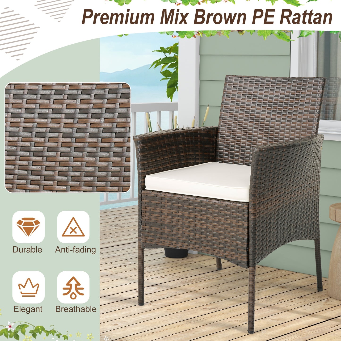 Patio PE Wicker Dining Chairs, Set of 4, Brown Patio Dining Chairs at Gallery Canada