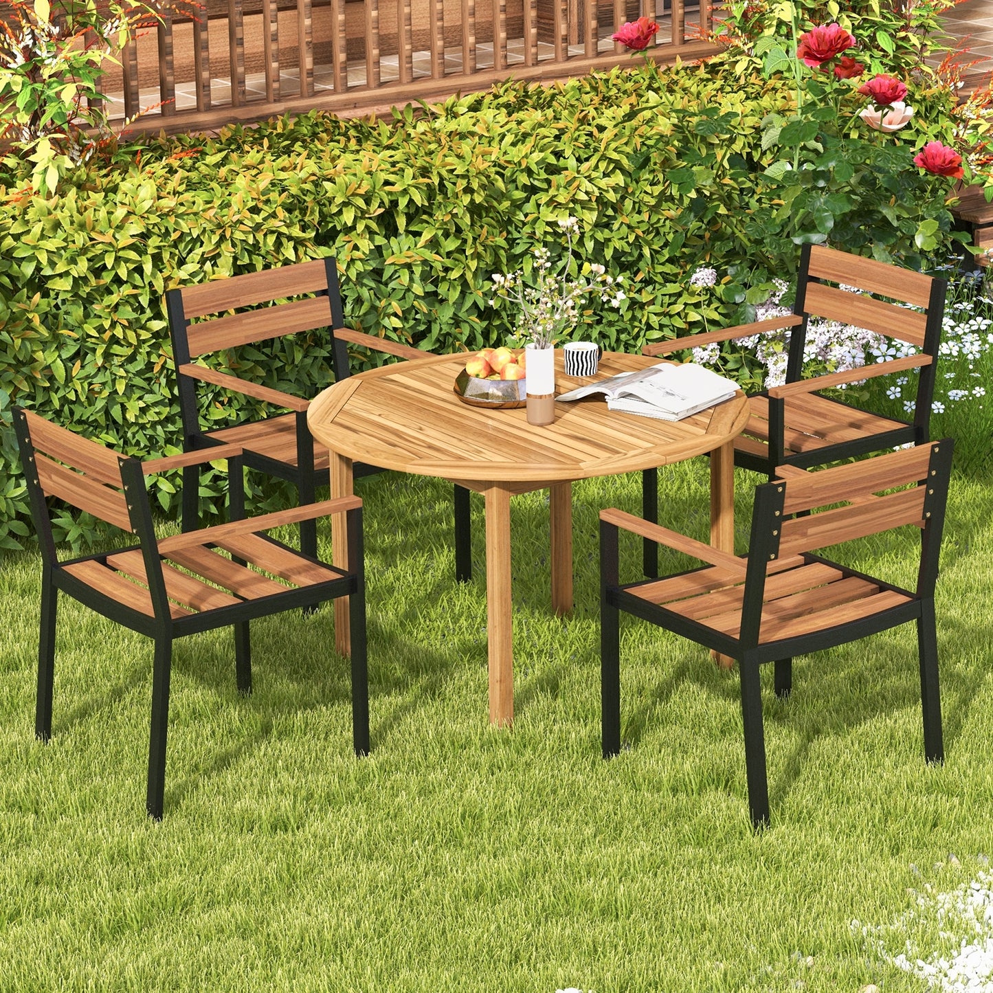 4-Person Large Round Outdoor Dining Table, Natural Patio Dining Tables at Gallery Canada