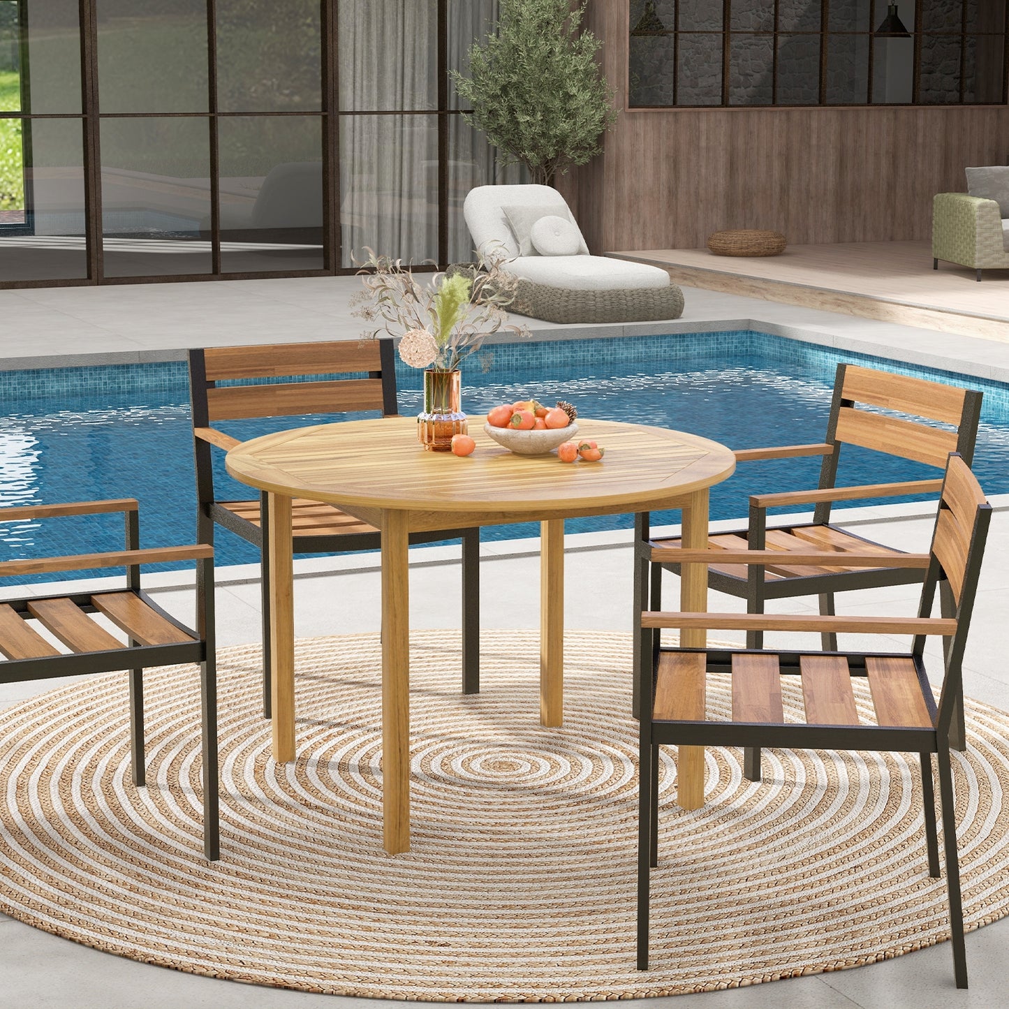 4-Person Large Round Outdoor Dining Table, Natural Patio Dining Tables at Gallery Canada