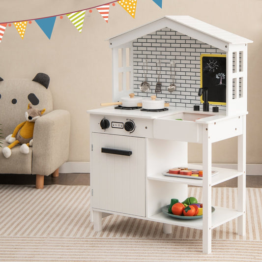 Kids Wooden Kitchen Play Set with Storage Shelves and Accessories, White - Gallery Canada
