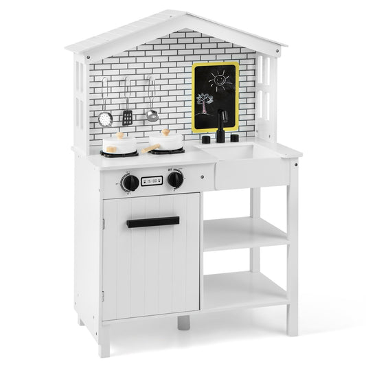 Kids Wooden Kitchen Play Set with Storage Shelves and Accessories, White at Gallery Canada