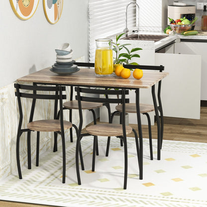 5 Pieces Dining Table Set with Wood and Metal Frame, Natural
