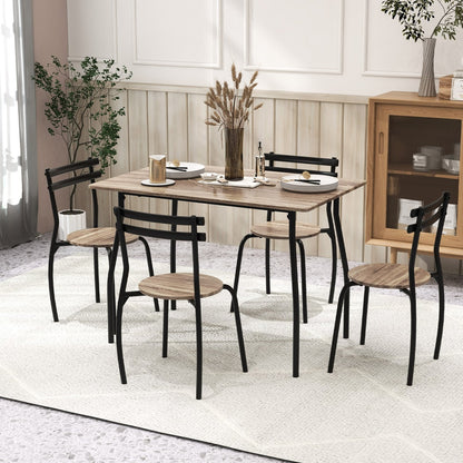 5 Pieces Dining Table Set with Wood and Metal Frame, Natural at Gallery Canada