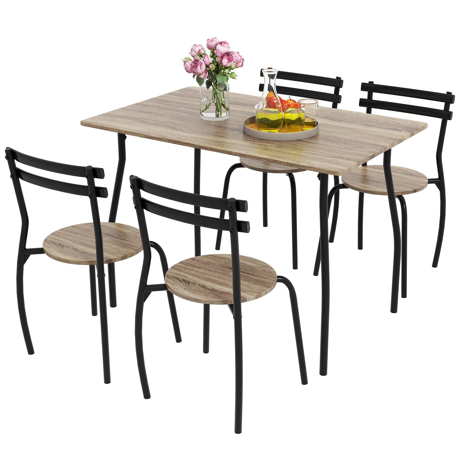 5 Pieces Dining Table Set with Wood and Metal Frame, Natural at Gallery Canada