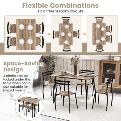 5 Pieces Dining Table Set with Wood and Metal Frame, Natural