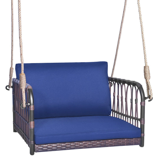 Single Person Hanging Seat with Seat and Back Cushions, Navy