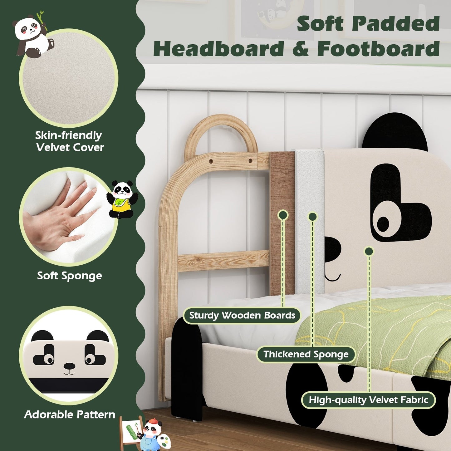 Twin Size Kids Bed with Cute Panda Headboard, Black & White - Gallery Canada