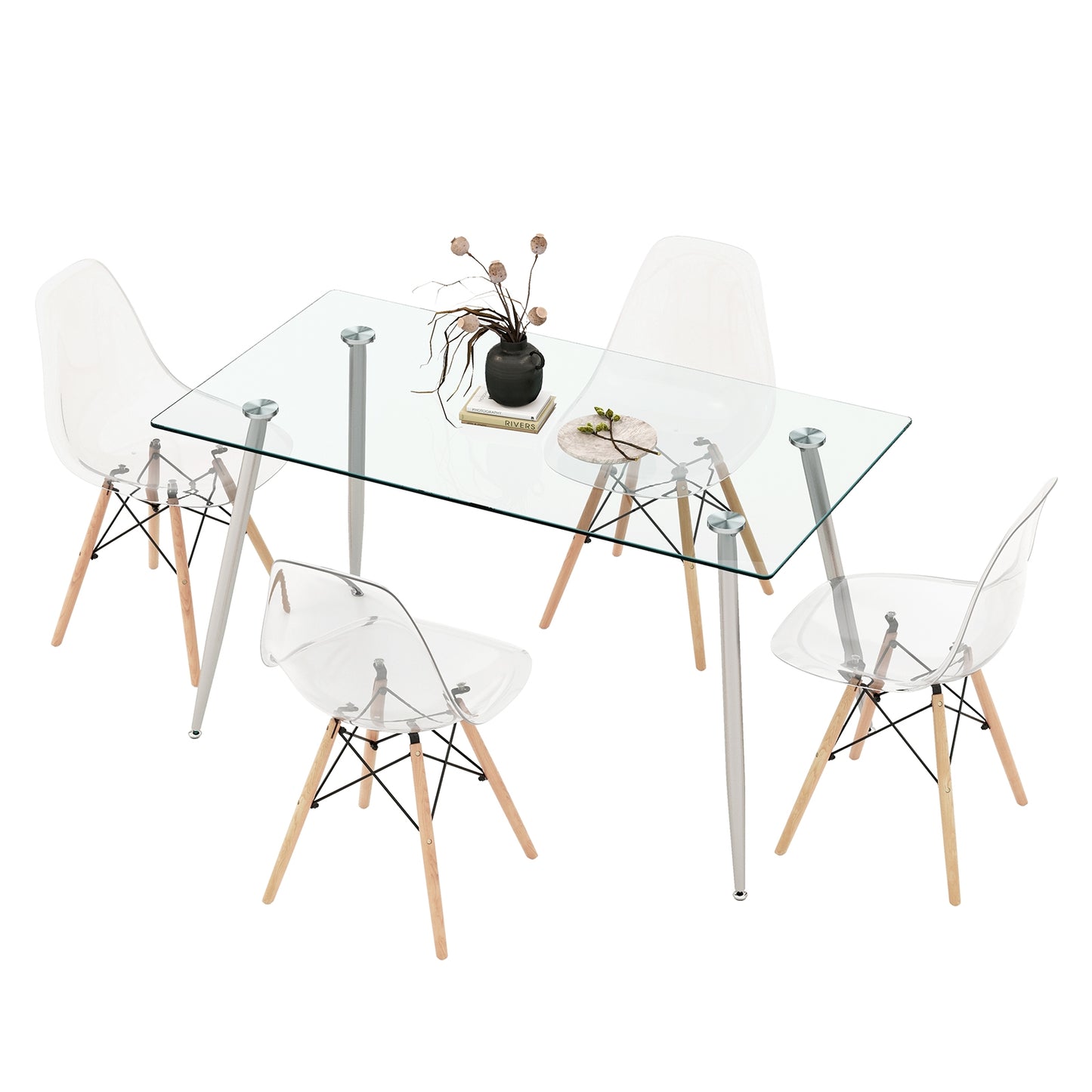 Rectangle Dining Table Set, 51 Inch Glass Tabletop, 5 Pieces, Gray Dining Room Sets at Gallery Canada