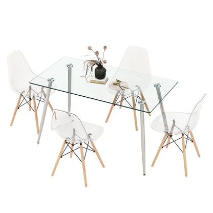 Rectangle Dining Table Set, 51 Inch Glass Tabletop, 5 Pieces, Gray Dining Room Sets at Gallery Canada
