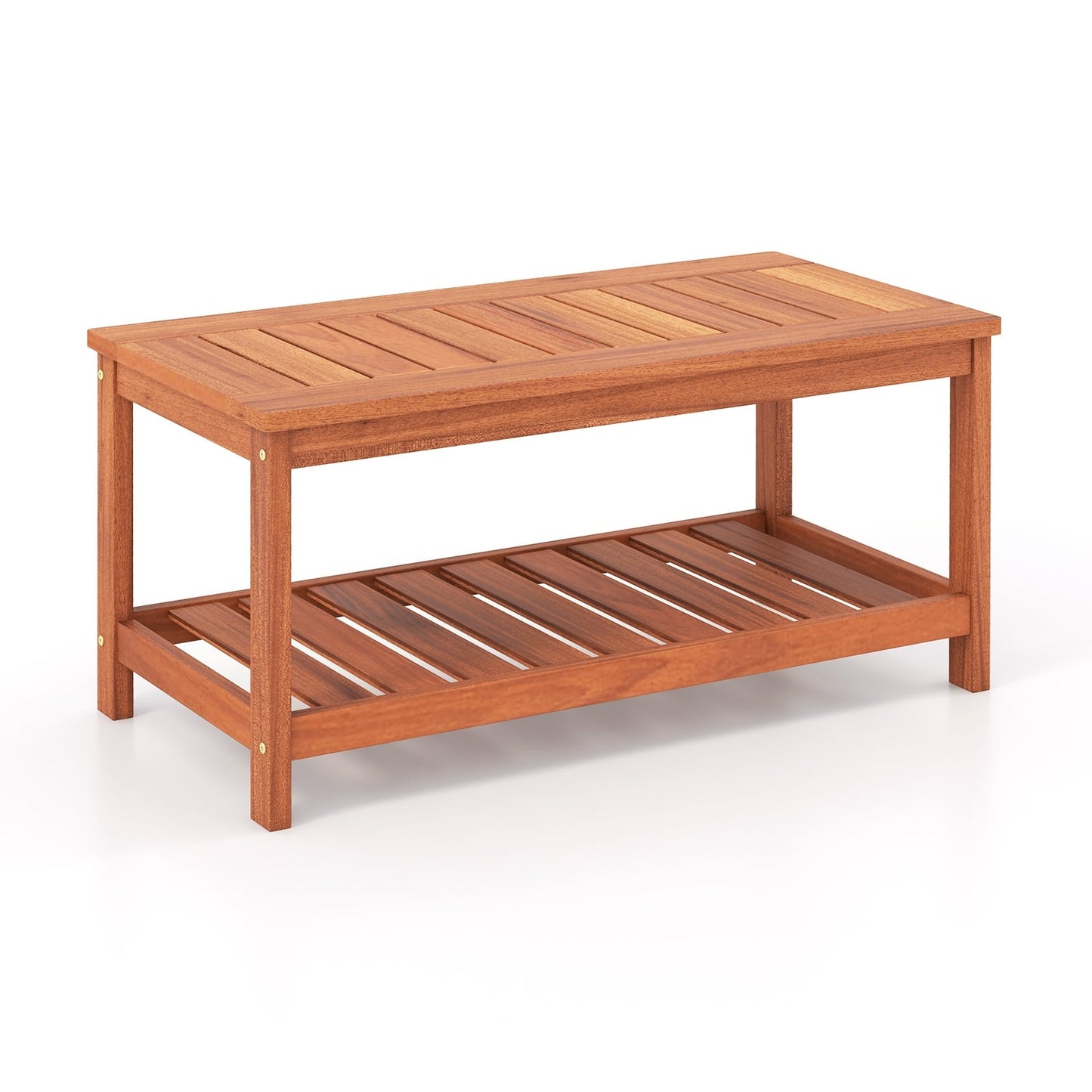 2-Tier Patio Coffee Table, Slatted Tabletop, Natural Patio Coffee Tables Natural at Gallery Canada
