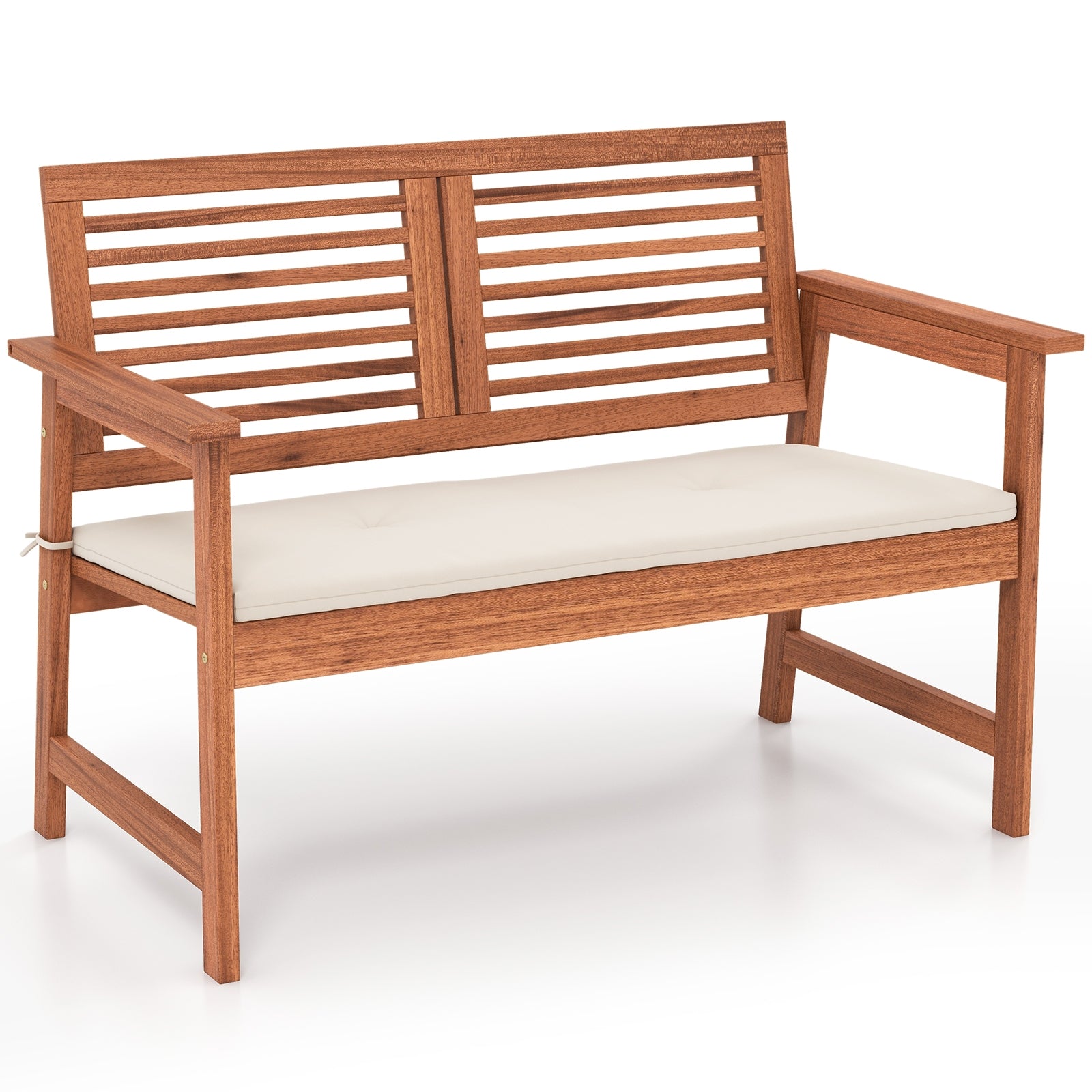 2-Person Solid Wood Patio Bench with Backrest and Cushion, Natural Outdoor Benches Natural at Gallery Canada