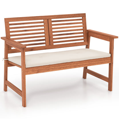 2-Person Solid Wood Patio Bench with Backrest and Cushion, Natural Outdoor Benches Natural at Gallery Canada