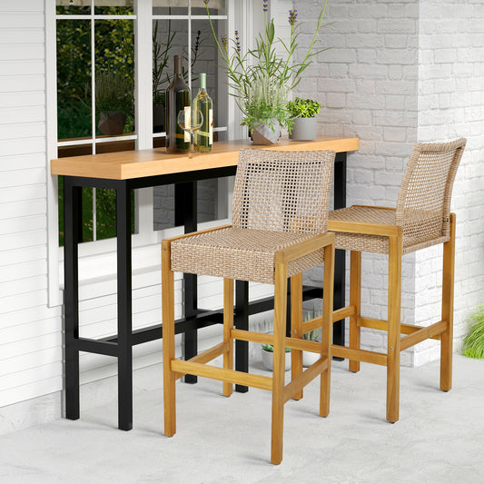 Rattan Patio Barstools, Set of 2, With Backrest, Light Brown Patio Dining Chairs Light Brown at Gallery Canada
