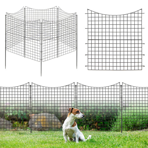 Decorative Garden Fence, 5 Panels, 5 Stakes, Black