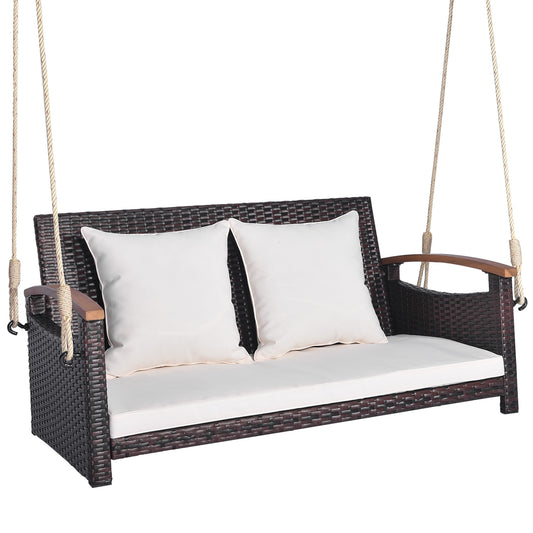 2-Person Patio Rattan Porch Swing, Brown Porch Swings Brown at Gallery Canada