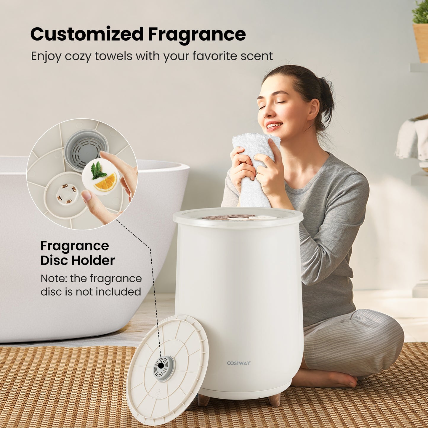 23L Large Luxury Bucket-Style Towel Warmer with Fragrant Disc Holder, Gray Dryers at Gallery Canada