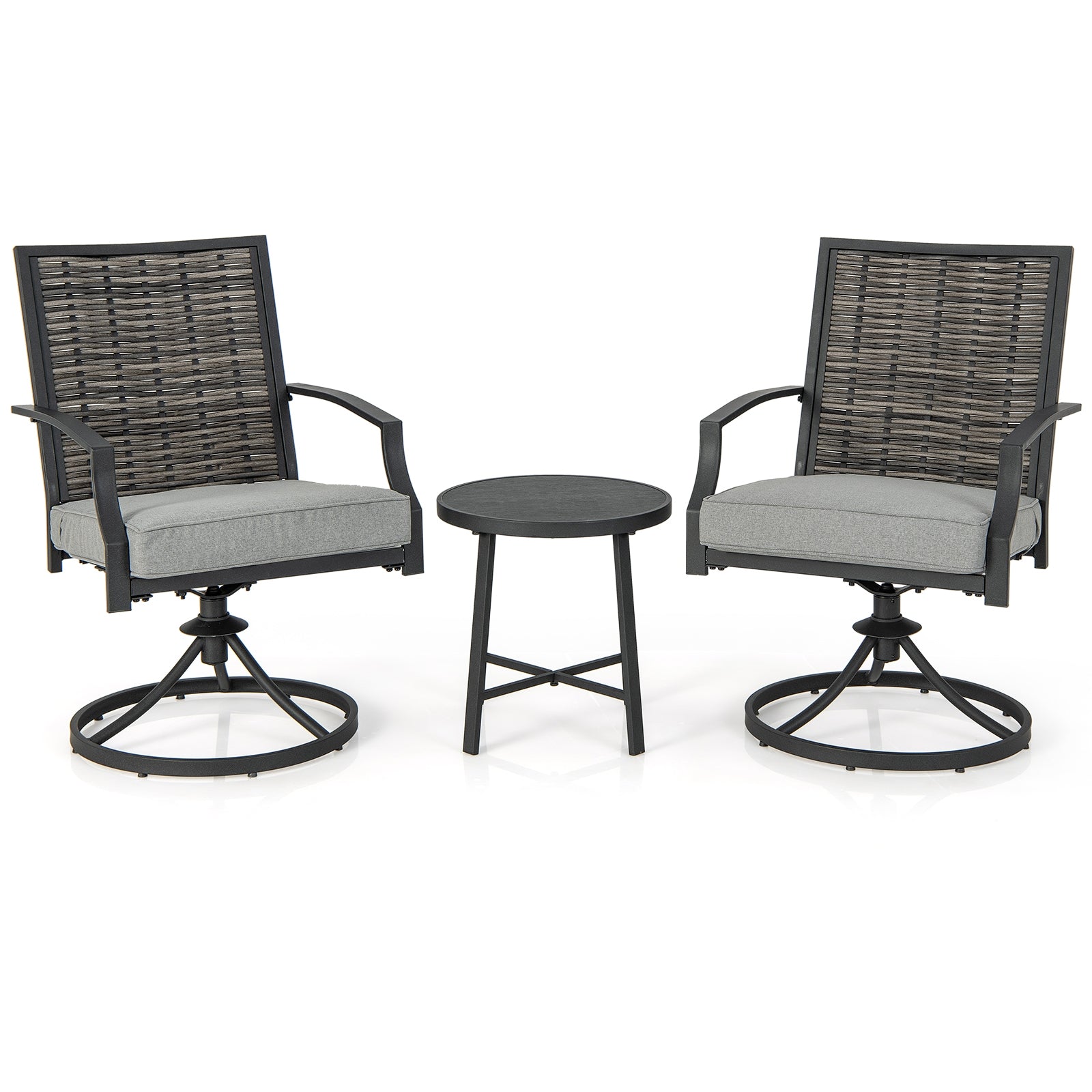 3 Piece Patio Swivel Chair Set with Soft Seat Cushions for Backyard, Black Patio Conversation Sets Black at Gallery Canada
