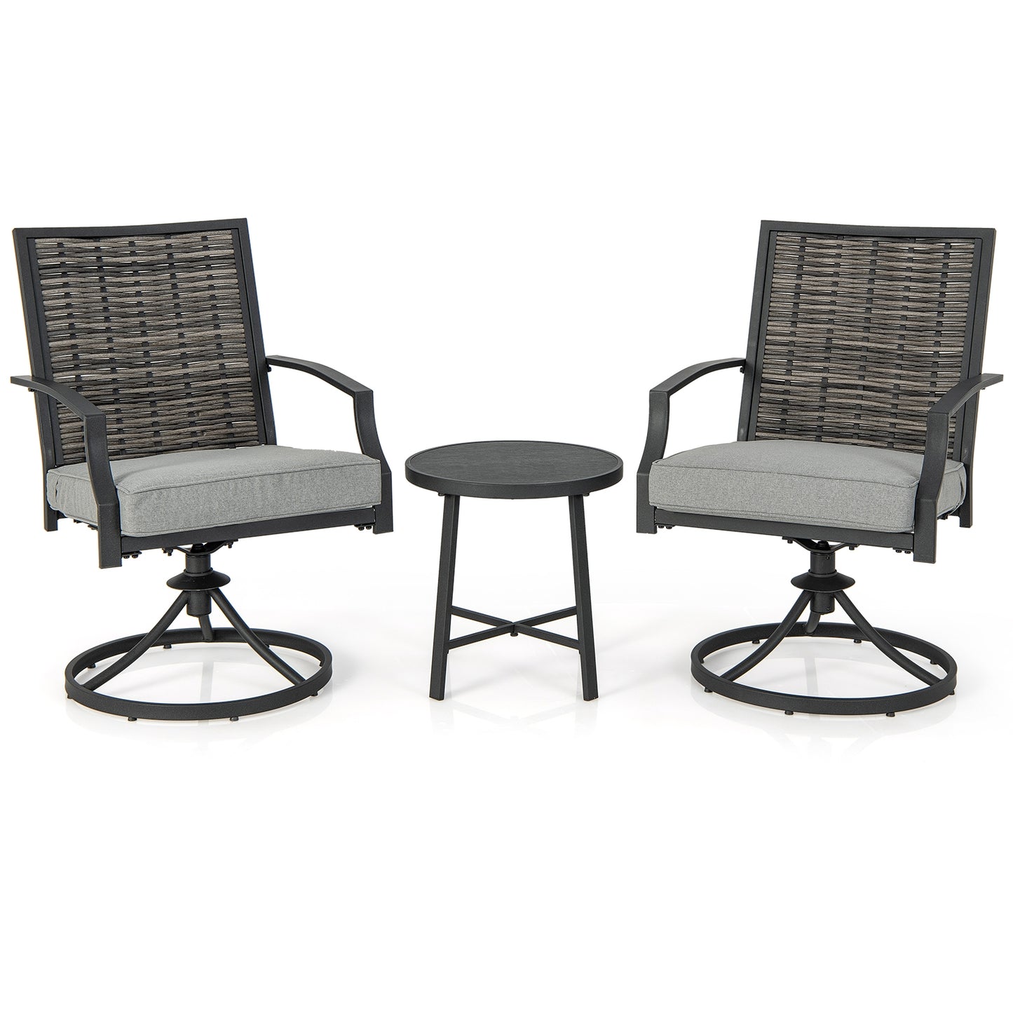 3 Piece Patio Swivel Chair Set with Soft Seat Cushions for Backyard, Black Patio Conversation Sets Black at Gallery Canada