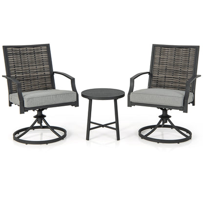 3 Piece Patio Swivel Chair Set with Soft Seat Cushions for Backyard, Black Patio Conversation Sets Black at Gallery Canada