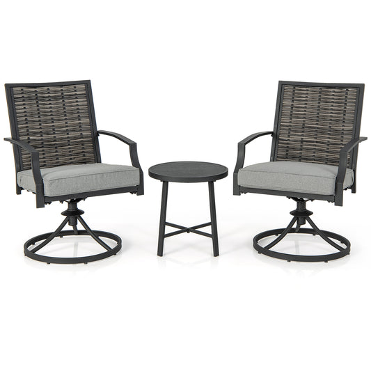 3 Piece Patio Swivel Chair Set with Soft Seat Cushions for Backyard, Black Patio Conversation Sets Black at Gallery Canada