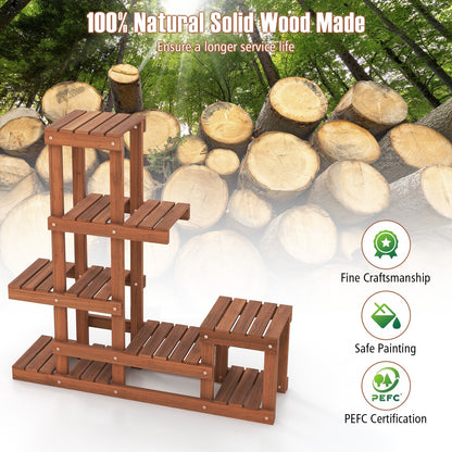 6 Tier Wood Plant Stand with High Low Structure, Brown